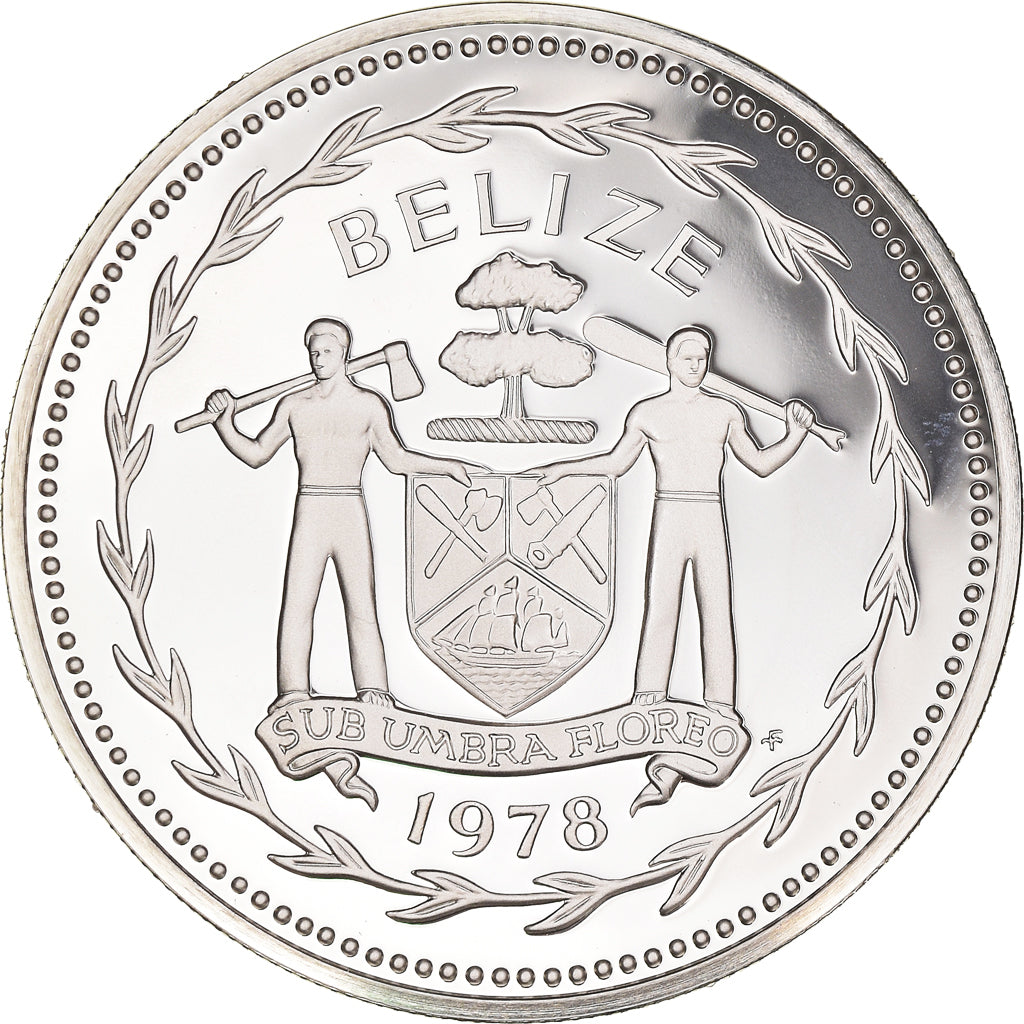 Moeda, Belize, 5 Dollars, 1978, Franklin Mint, Proof, MS(65-70), Prata, KM:44a