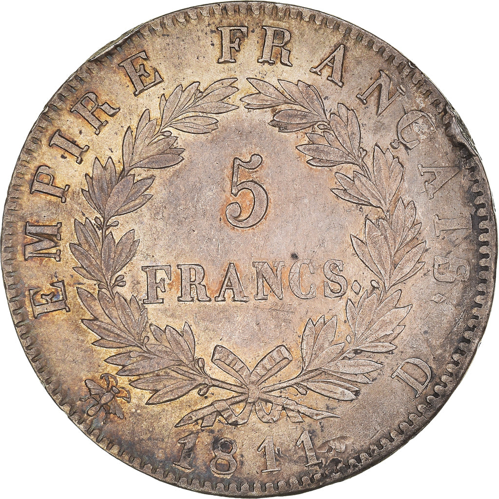 Coin, France, Napoléon I, 5 Francs, 1811, Lyon, EF(40-45), Silver, KM:694.5