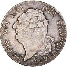 Munten, Frankrijk, Louis XVI, Ecu de 6 Livres, 1792, Limoges, ZF, Zilver