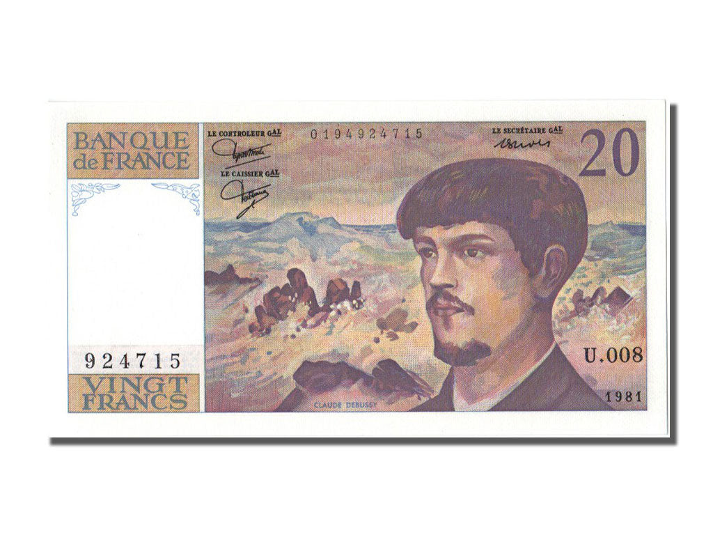 France, 20 Francs, 20 F 1980-1997 ''Debussy'', 1981, KM #151a, UNC(65-70), U,...