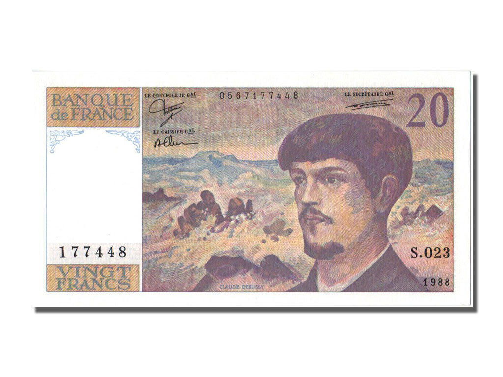 Francia, 20 Francs, 20 F 1980-1997 ''Debussy'', 1988, KM:151c, FDS, Fayette:66.9