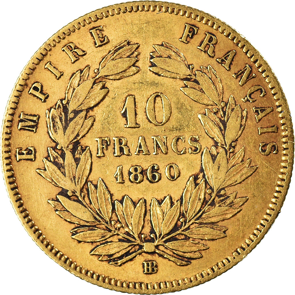 Coin, France, Napoleon III, 10 Francs, 1860, Strasbourg, VF(30-35), Gold
