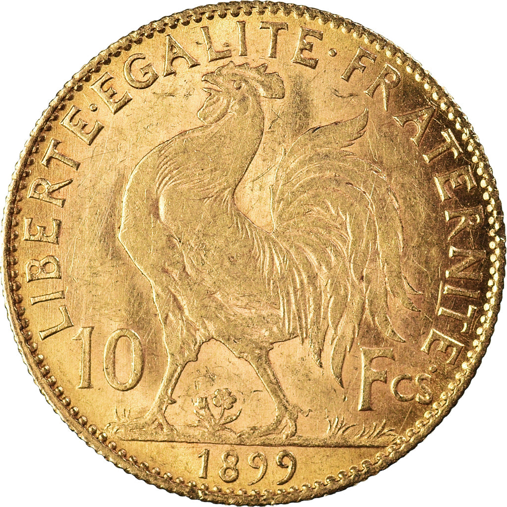 Moneda, Francia, Marianne, 10 Francs, 1899, Paris, MBC+, Oro, KM:846