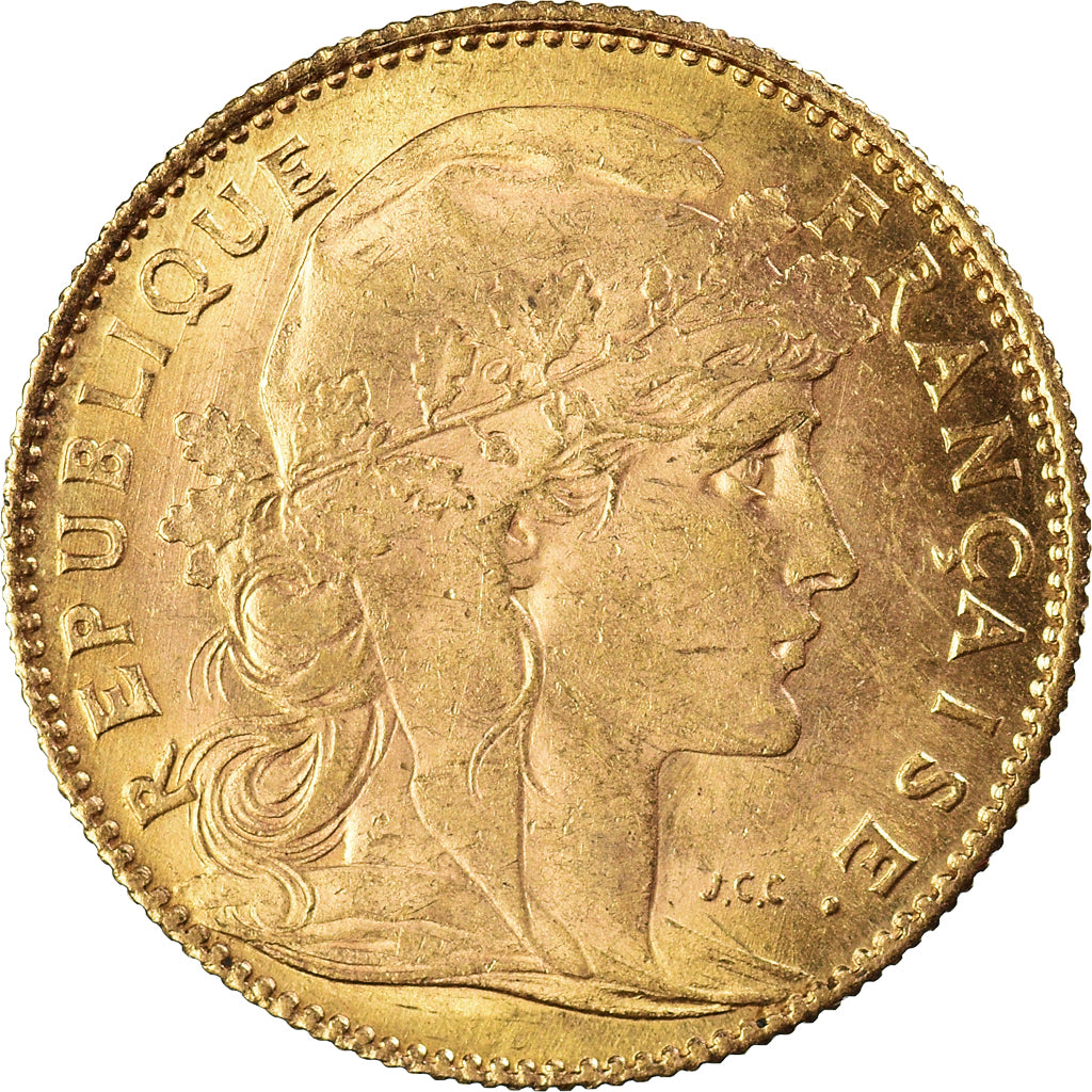 Moneda, Francia, Marianne, 10 Francs, 1910, Paris, MBC+, Oro, KM:846