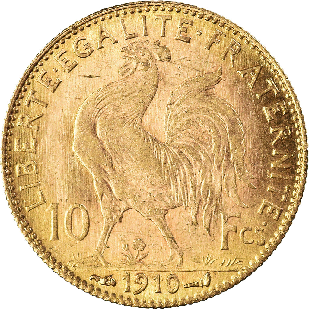 Moneda, Francia, Marianne, 10 Francs, 1910, Paris, MBC+, Oro, KM:846