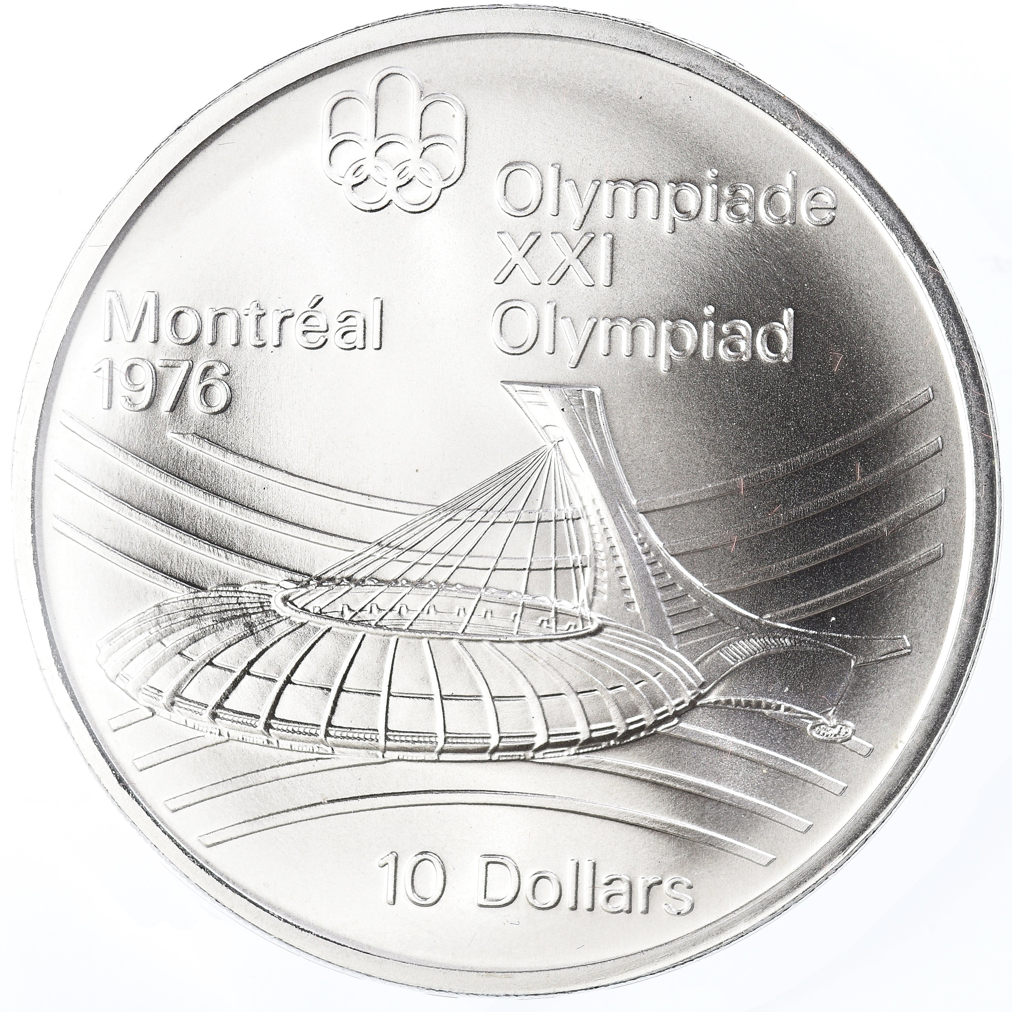 Munten, Canada, Elizabeth II, 1976 Olympics - Olympic Stadium, 10 Dollars, 1976