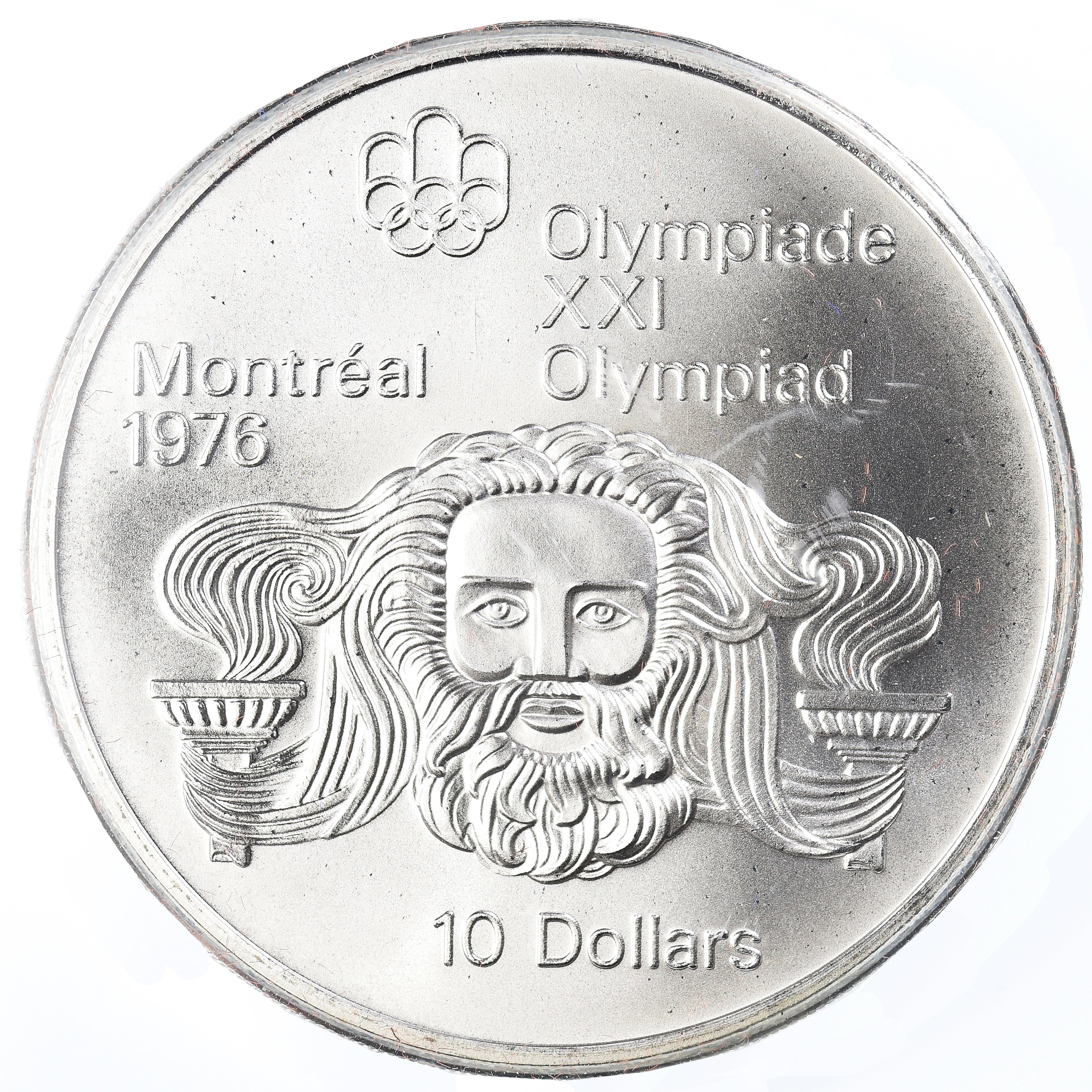 Munten, Canada, Elizabeth II, 1976 Olympics - Head of Zeus, 10 Dollars, 1974