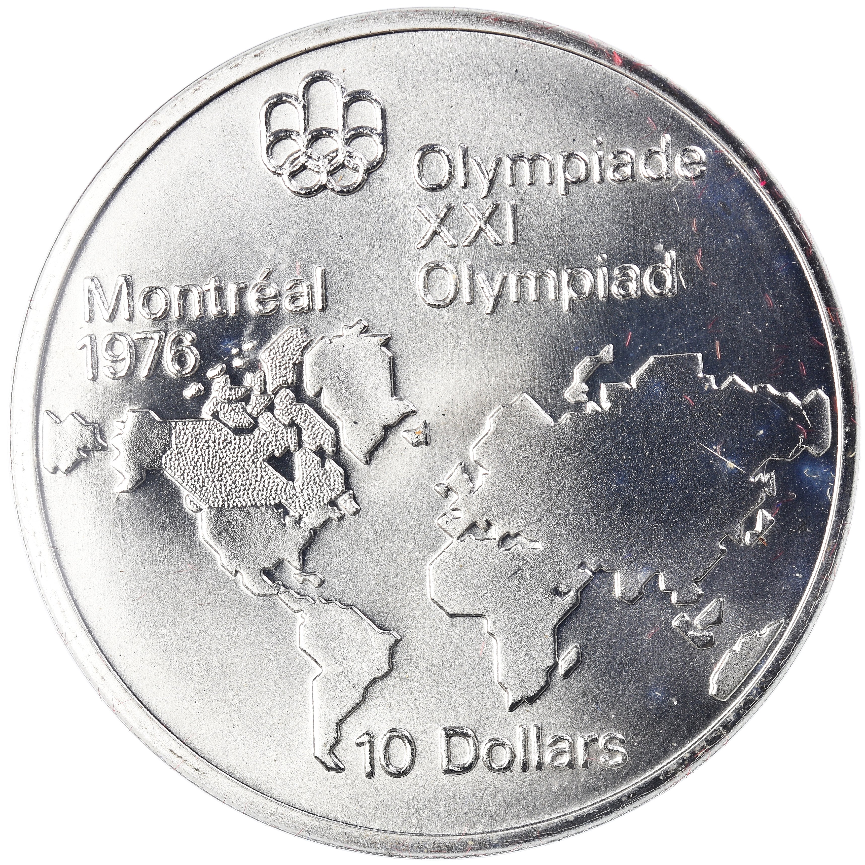Coin, Canada, Elizabeth II, 1976 Olympics - Map of the World, 10 Dollars, 1973
