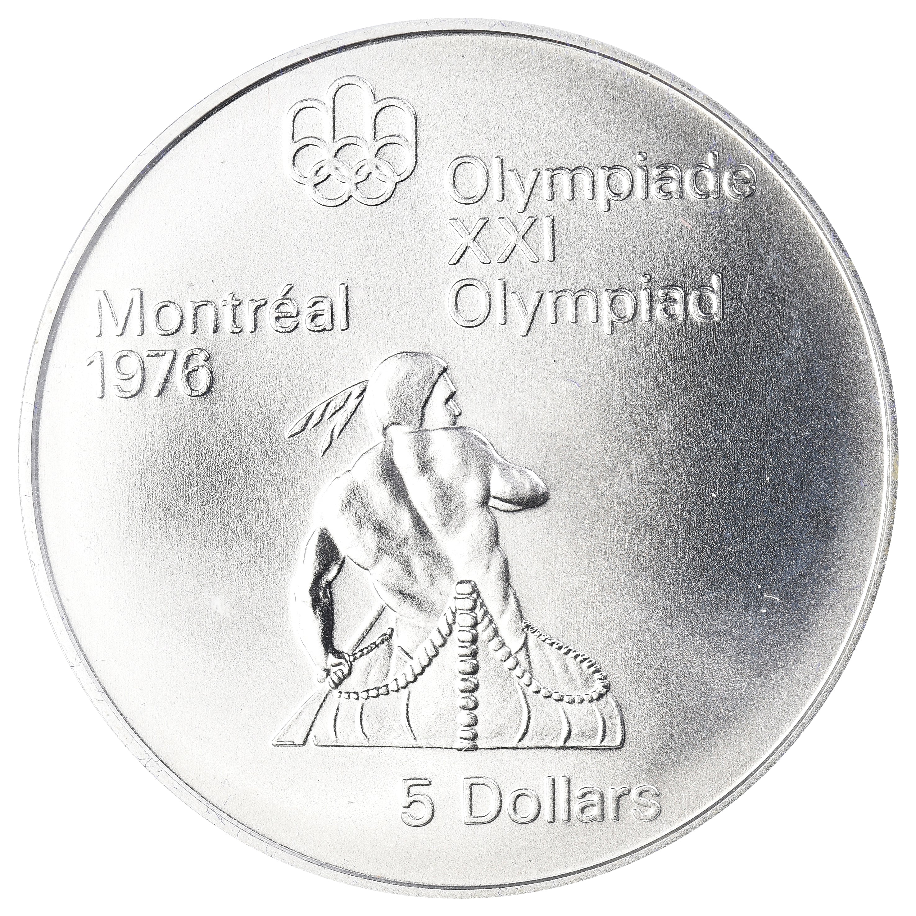 Coin, Canada, Elizabeth II, 1976 Olympics - Canoeing, 5 Dollars, 1974, Royal