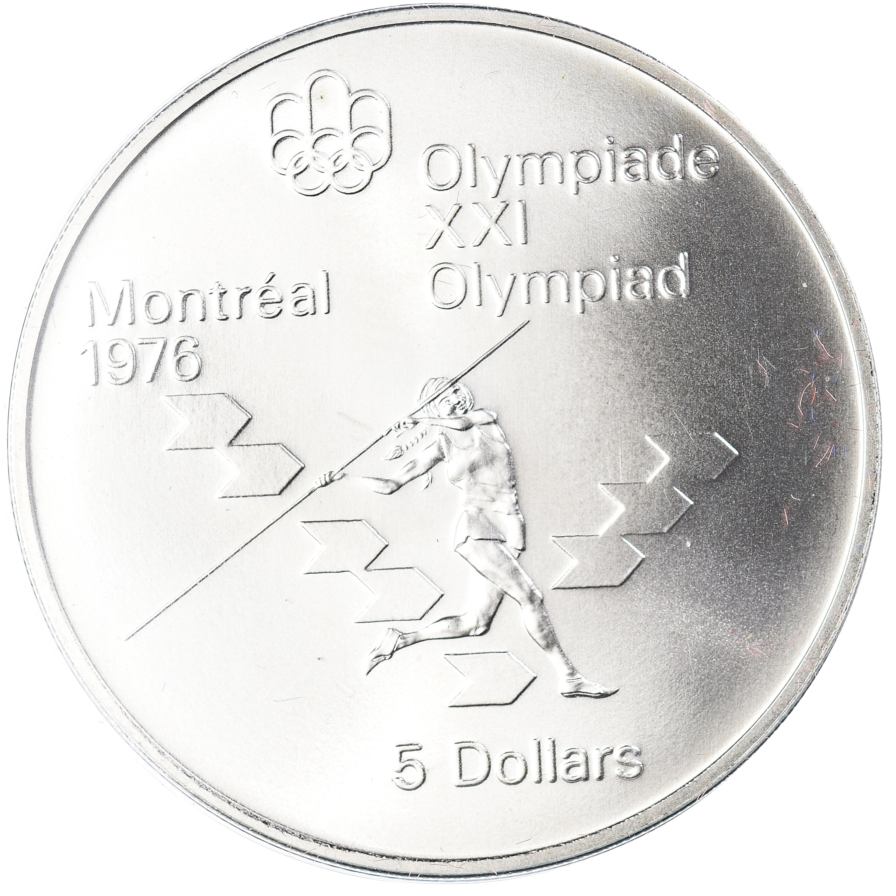 Coin, Canada, Elizabeth II, 1976 Olympics - Javelin, 5 Dollars, 1975, Royal