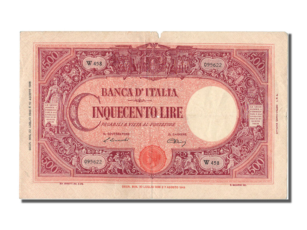 Italy, 500 Lire, 1945, KM #70d, EF(40-45), W