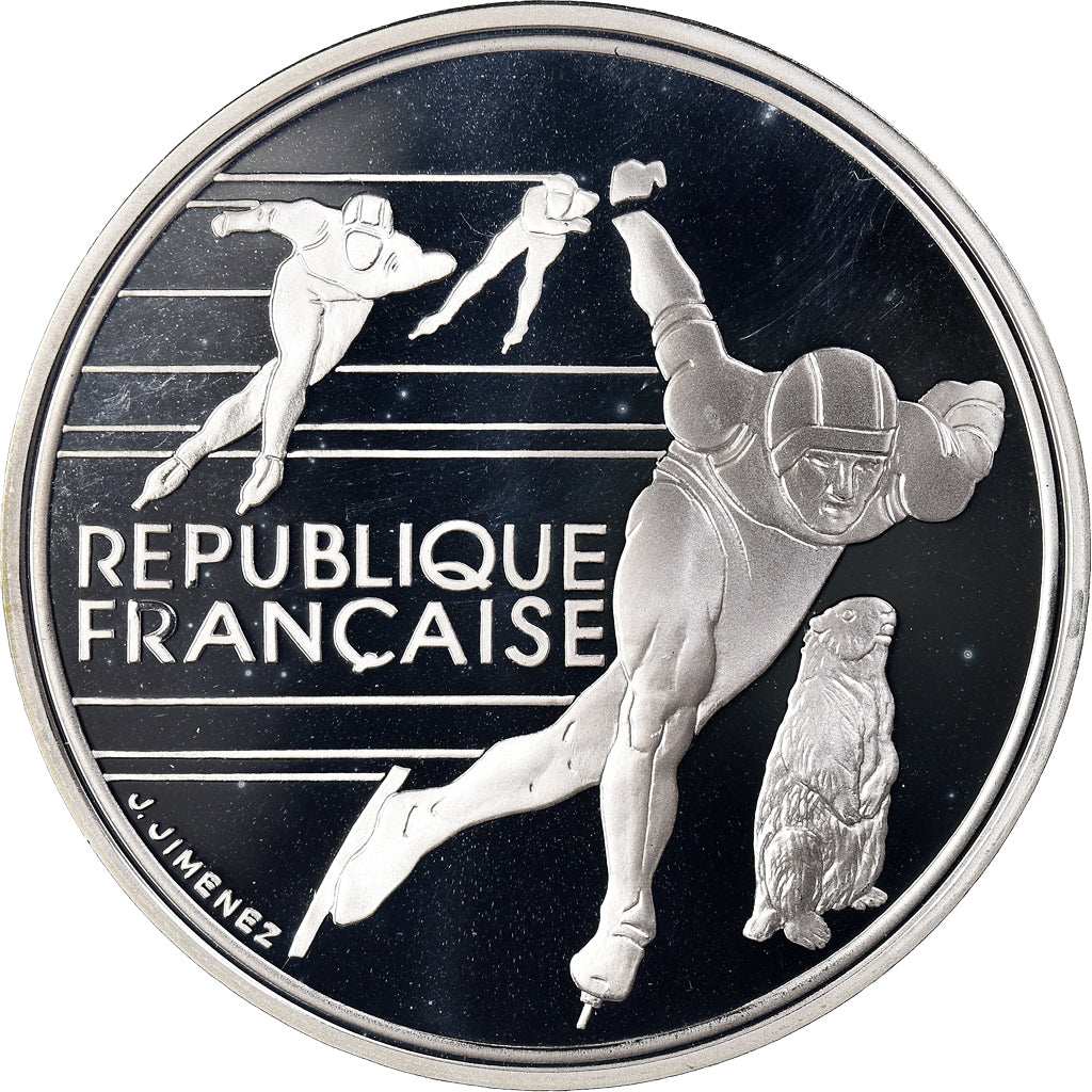 Moneta, Francia, 1992 Olympics, Albertville, Alpine Skiing, 100 Francs, 1989