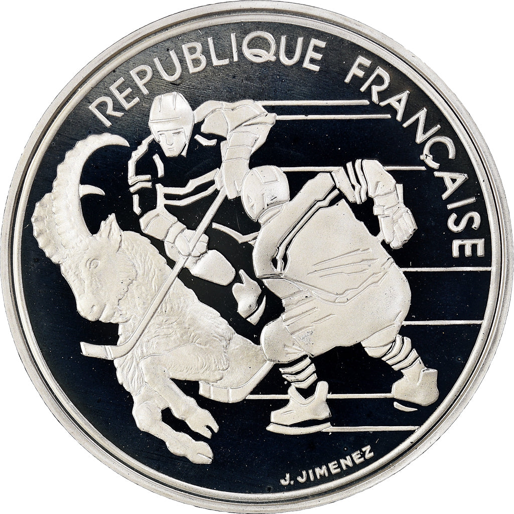 Coin, France, 1992 Olympics, Albertville, Ski Jumping, 100 Francs, 1991, Paris