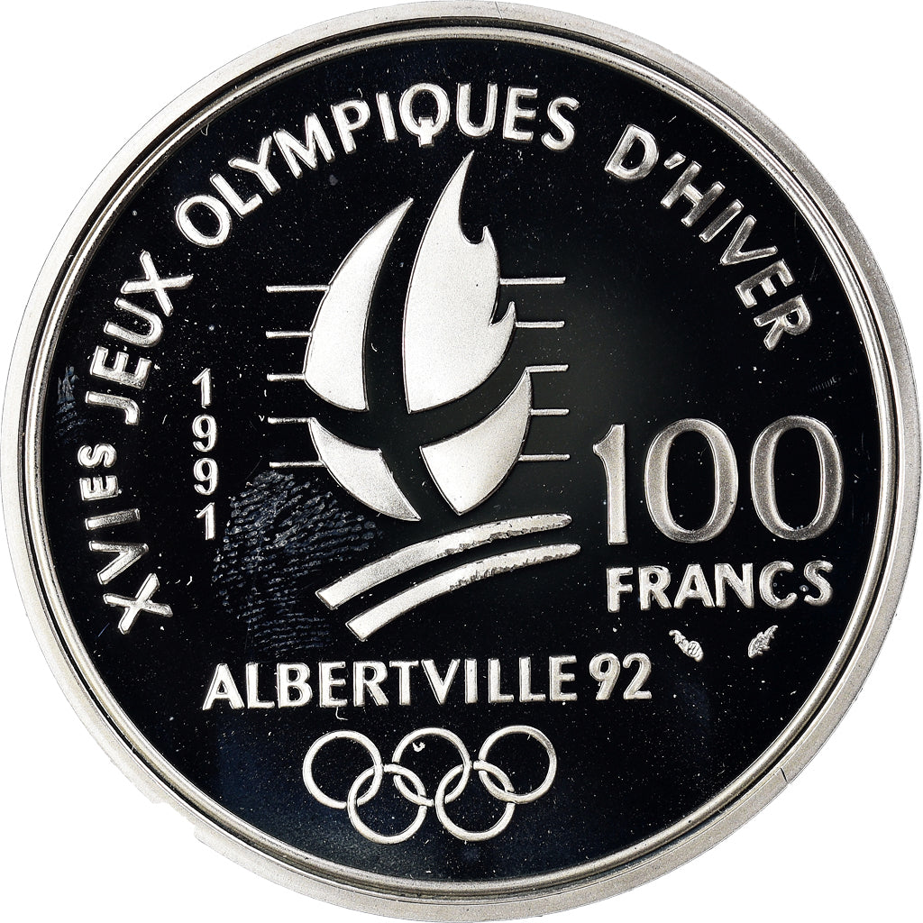Coin, France, 1992 Olympics, Albertville, Hockey, 100 Francs, 1991, Paris