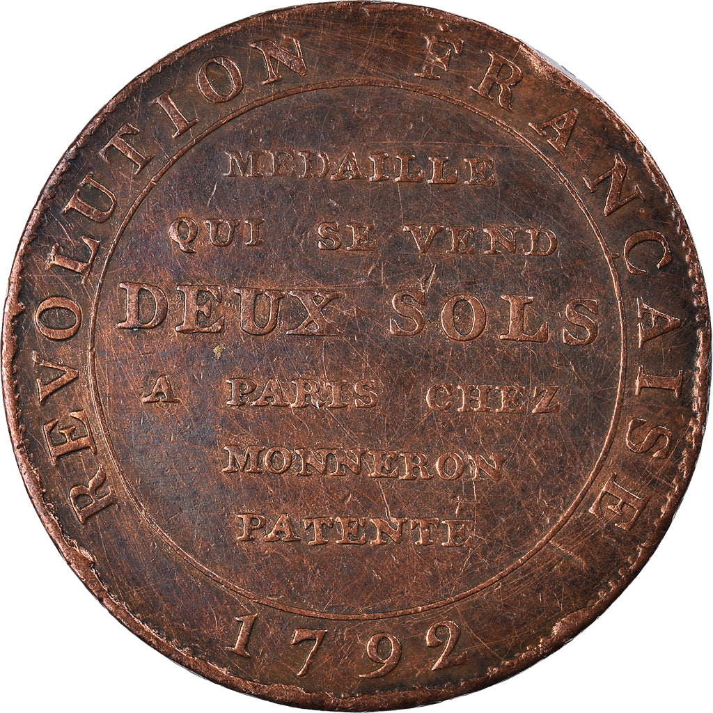 Monnaie, France, Monneron à la Liberté, 2 Sols, 1792, Birmingham, TTB, Bronze