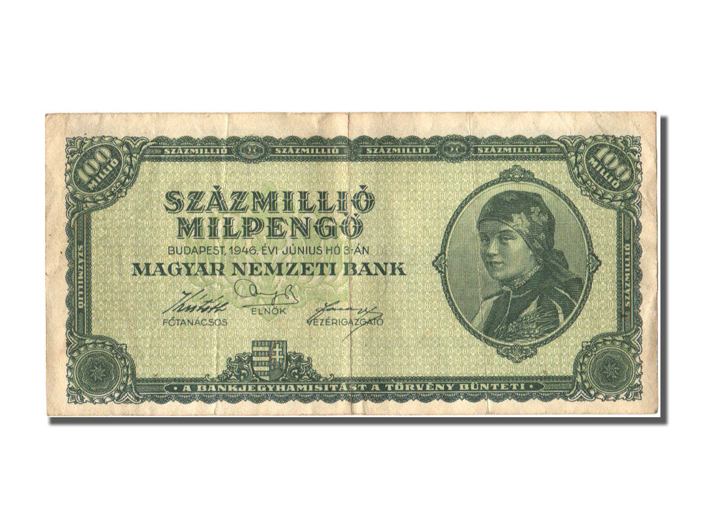 Hungary, 100 Million Milpengö, 1946, KM #130, 1946-06-03, EF(40-45)
