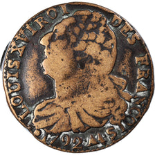 Münze, Frankreich, Louis XVI, 2 Sols, 1792, Metz, S, Bronze, Gadoury:25