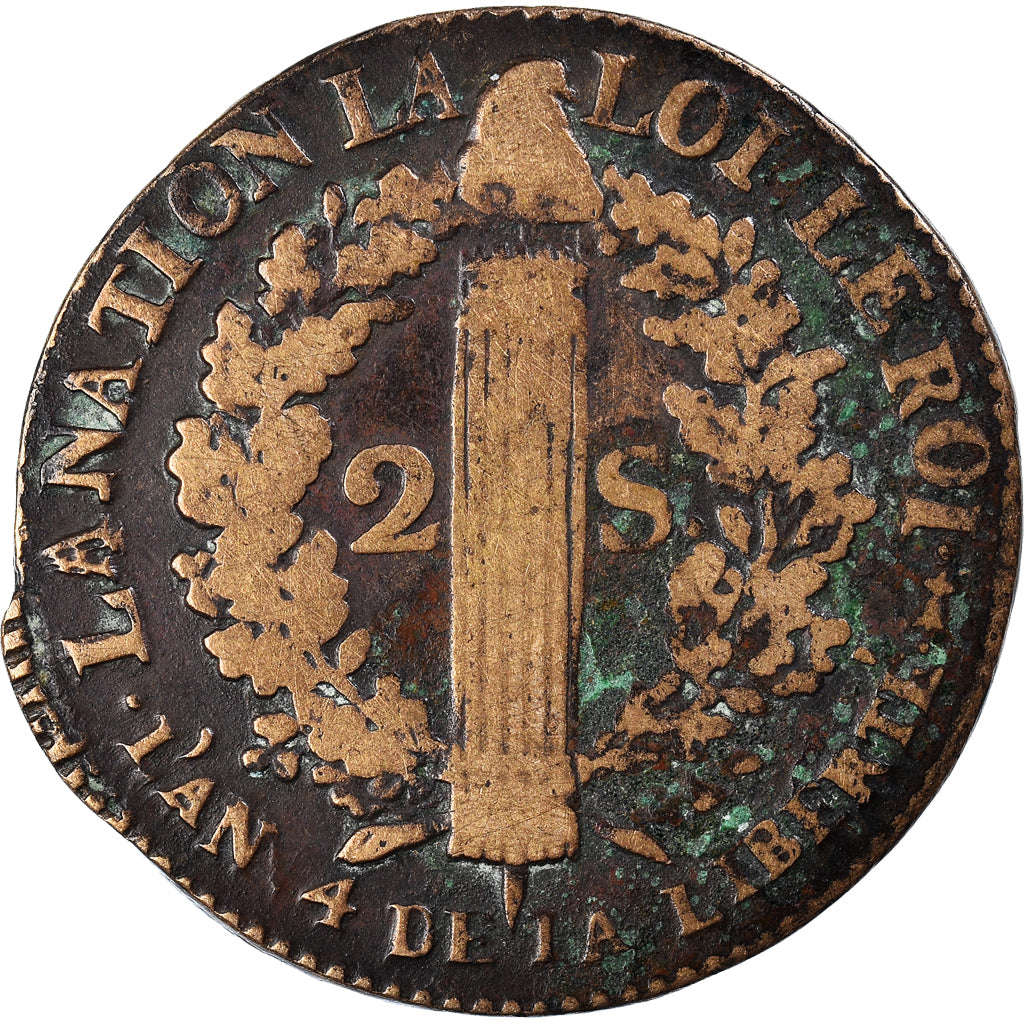 Münze, Frankreich, Louis XVI, 2 Sols, 1792, Metz, S, Bronze, Gadoury:25