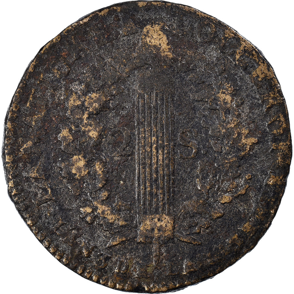 Coin, France, Louis XVI, 2 Sols, 1791, Orléans, VF(20-25), Métal de cloche