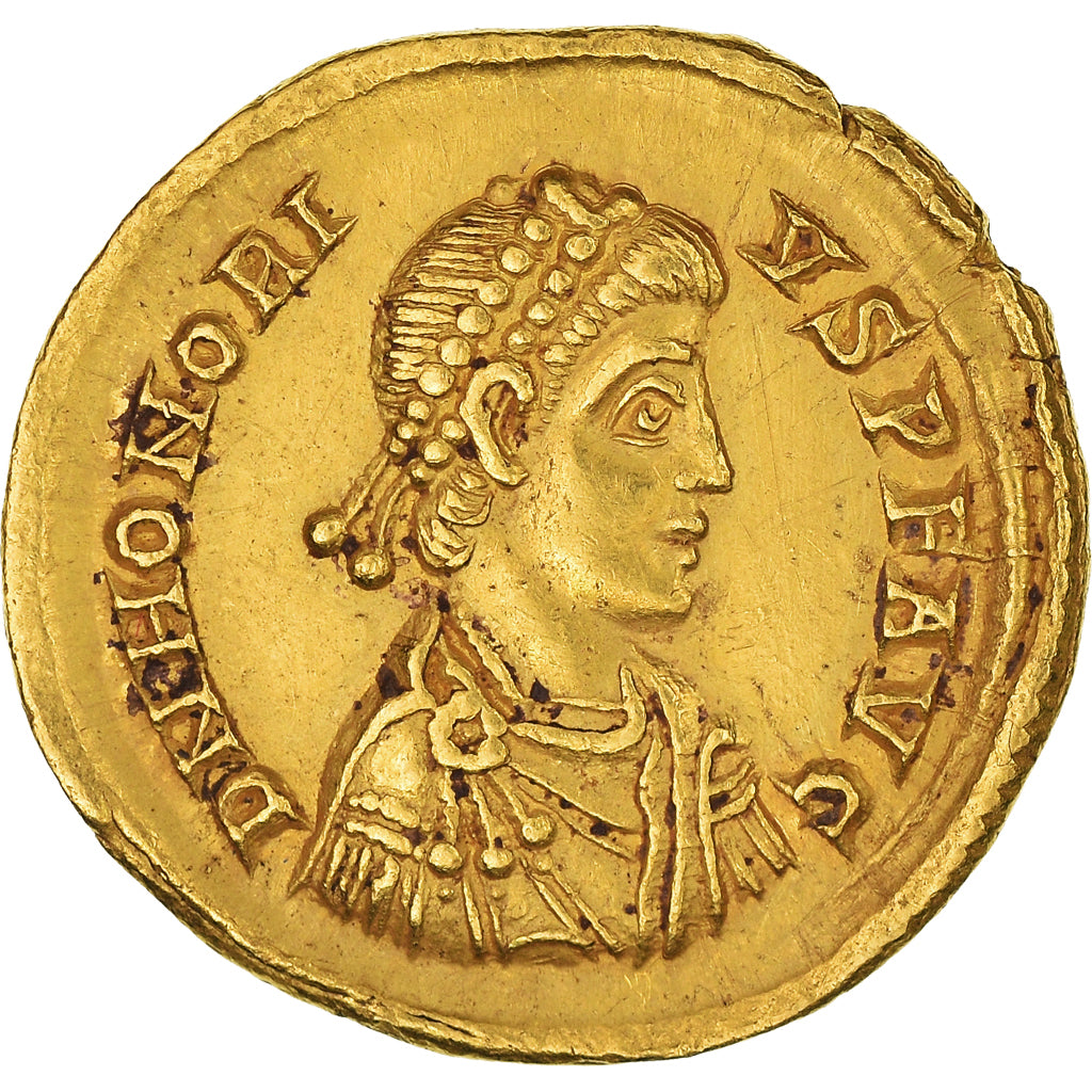 Coin, Honorius, Solidus, AD 394-395, Milan, AU(55-58), Gold, RIC:35c