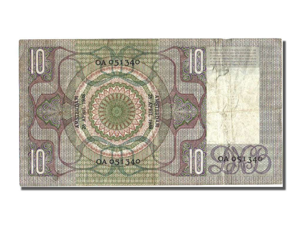 Netherlands, 10 Gulden, 1938, 1938-04-25, VF(30-35), OA