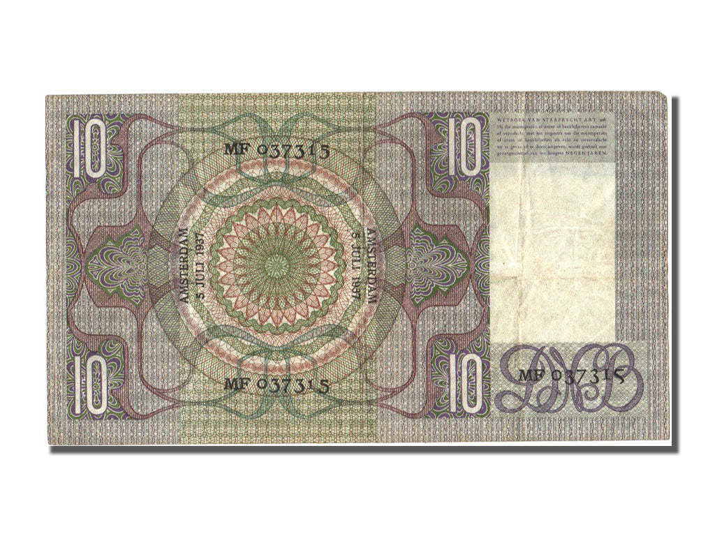 Netherlands, 10 Gulden, 1937, KM #49, 1937-07-05, EF(40-45), MF