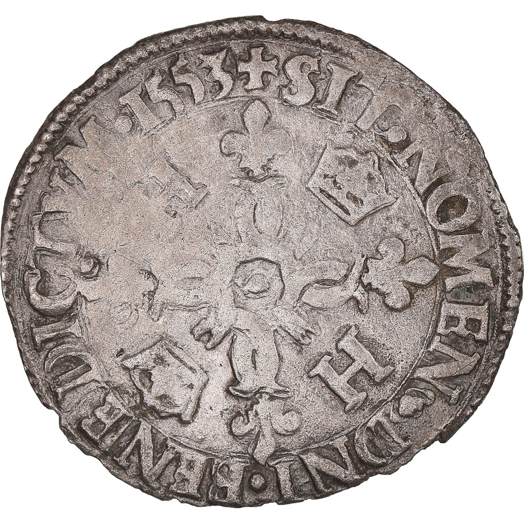 Monnaie, France, Henri II, Douzain aux croissants, 1553, Paris, TB+, Billon