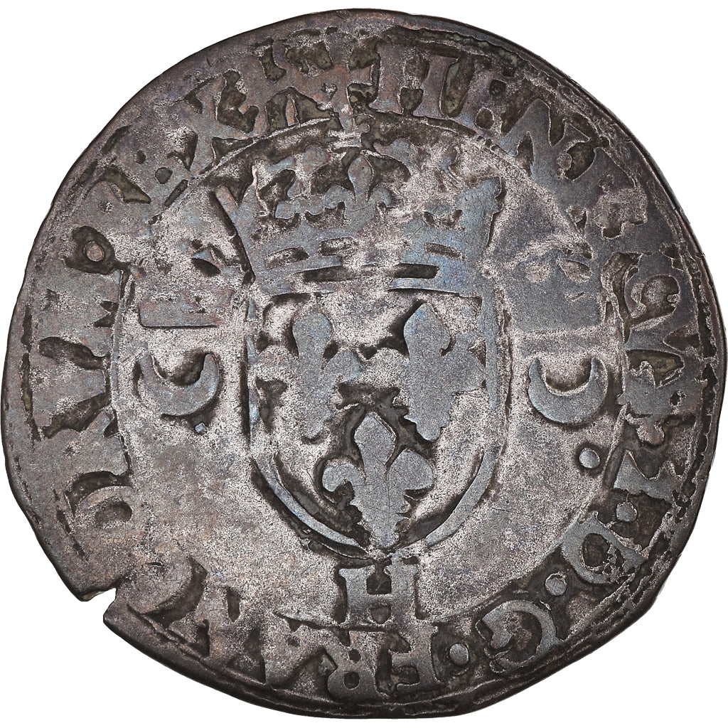 Coin, France, Henri II, Douzain aux croissants, 1552, La Rochelle, VF(30-35)