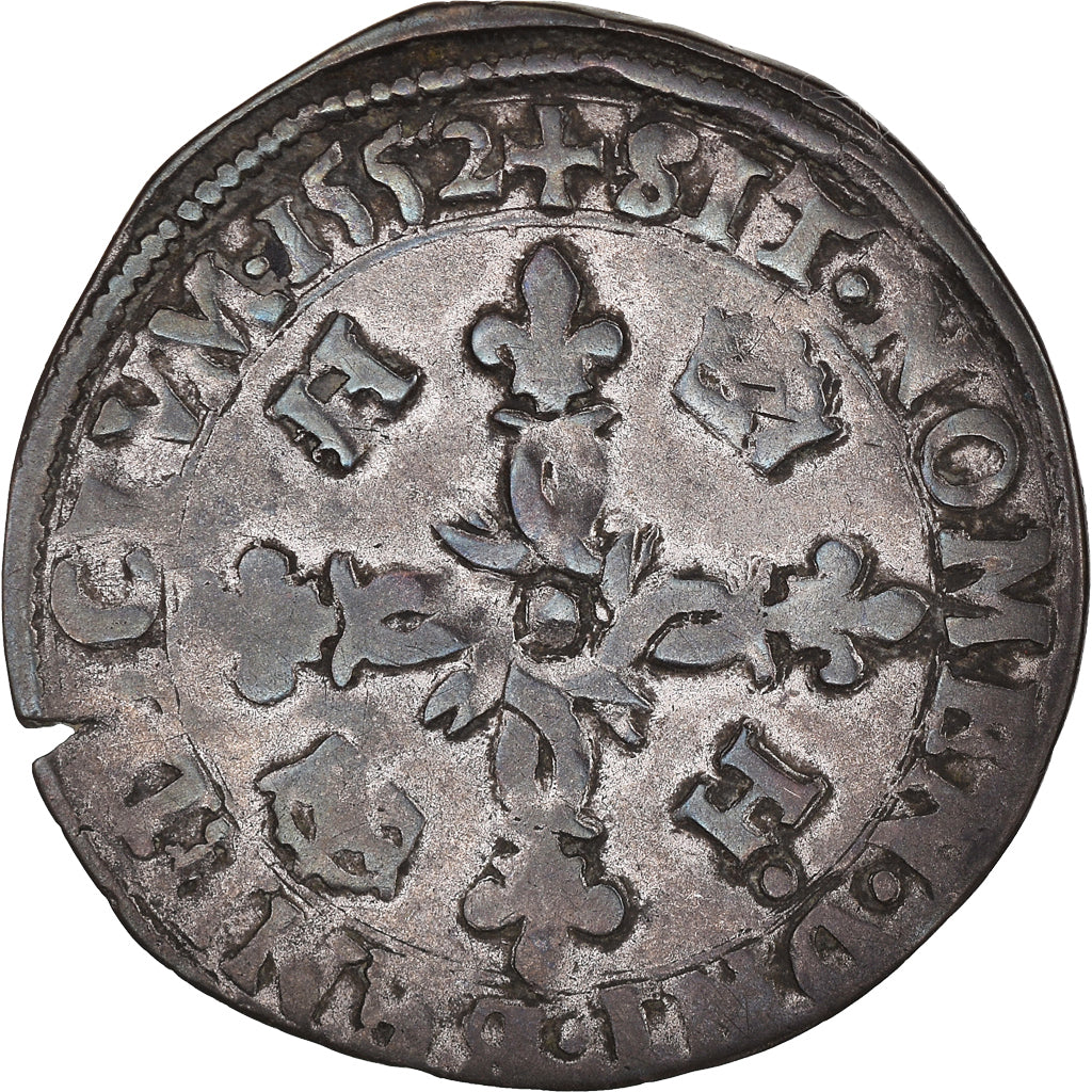 Coin, France, Henri II, Douzain aux croissants, 1552, La Rochelle, VF(30-35)