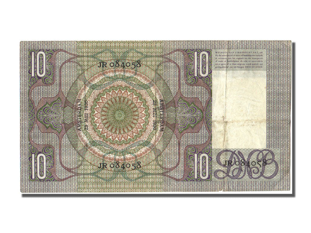 Netherlands, 10 Gulden, 1936, KM #49, 1936-05-23, EF(40-45), JR
