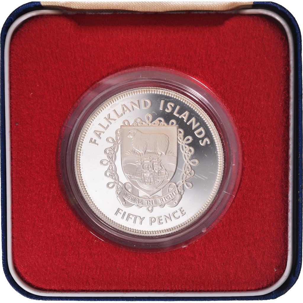 Monnaie, Îles Falkland, Elizabeth II, 50 Pence, 1977, Proof, FDC, Argent