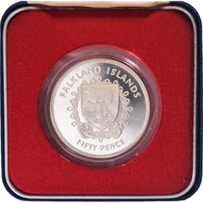 Monnaie, Îles Falkland, Elizabeth II, 50 Pence, 1977, Proof, FDC, Argent