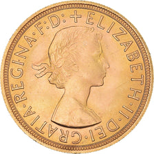 Coin, Great Britain, Elizabeth II, Sovereign, 1957, London, MS(63), Gold, KM:908