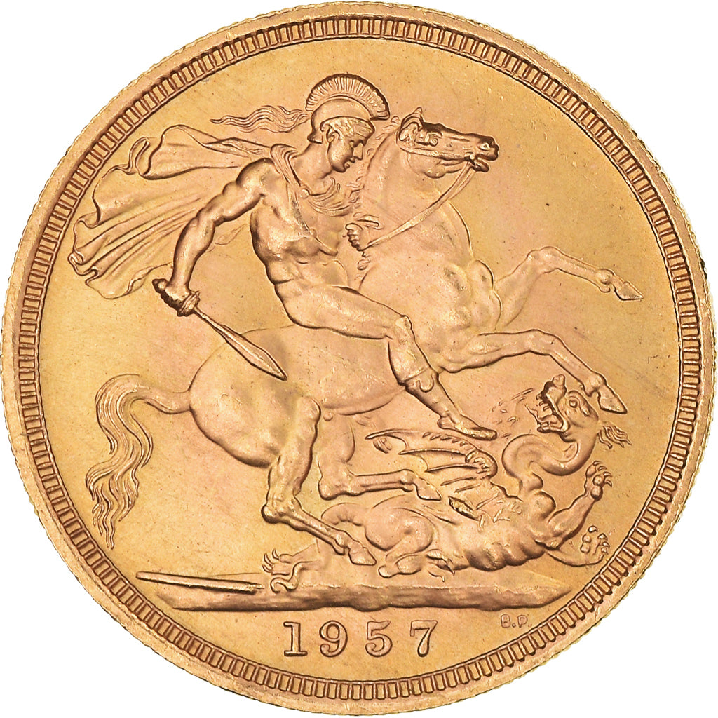 Coin, Great Britain, Elizabeth II, Sovereign, 1957, London, MS(63), Gold, KM:908