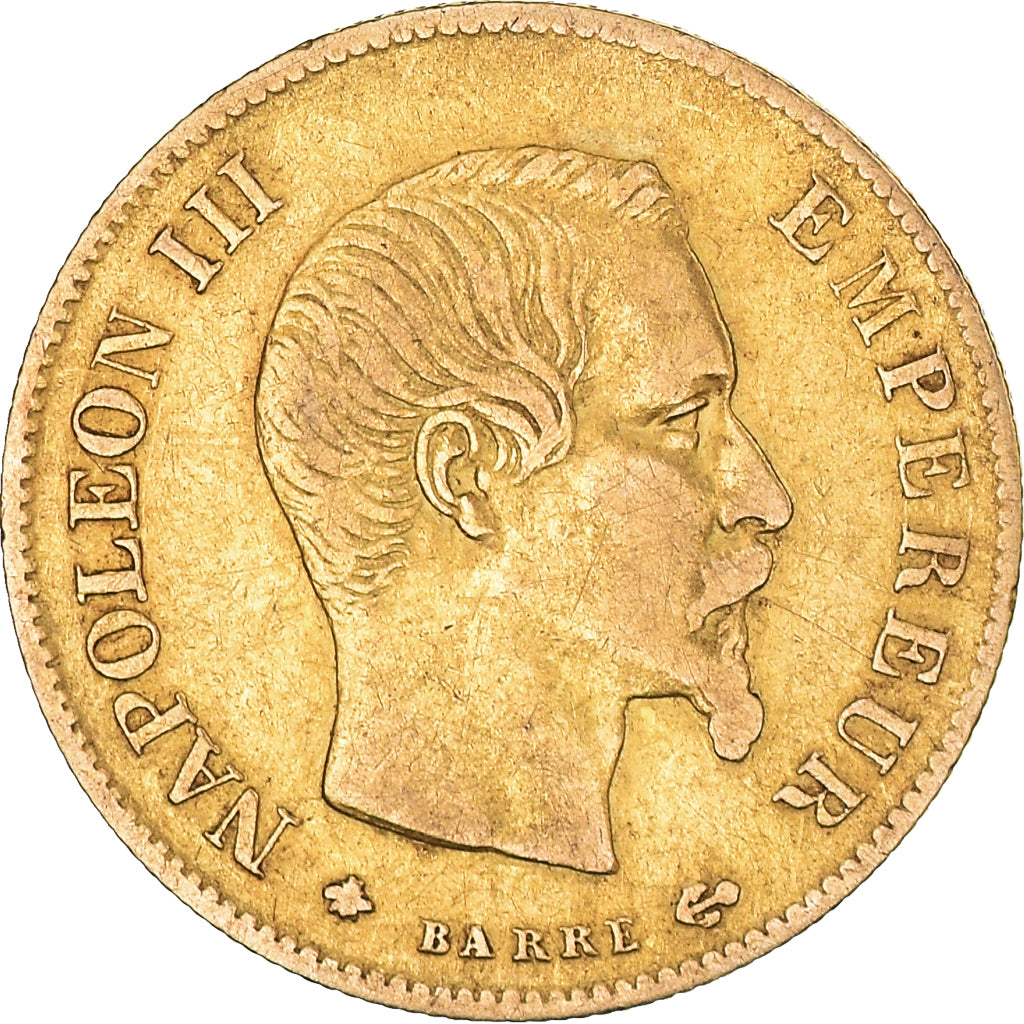 Moneta, Francia, Napoleon III, 10 Francs, 1859, Strasbourg, MB+, Oro, KM:784.4
