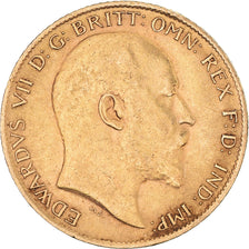 Coin, Great Britain, Edward VII, 1/2 Sovereign, 1910, EF(40-45), Gold, KM:804