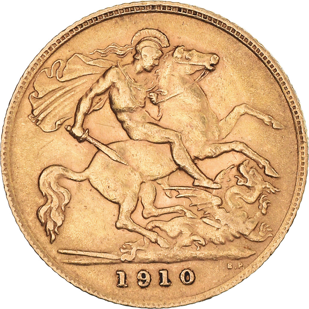 Coin, Great Britain, Edward VII, 1/2 Sovereign, 1910, EF(40-45), Gold, KM:804
