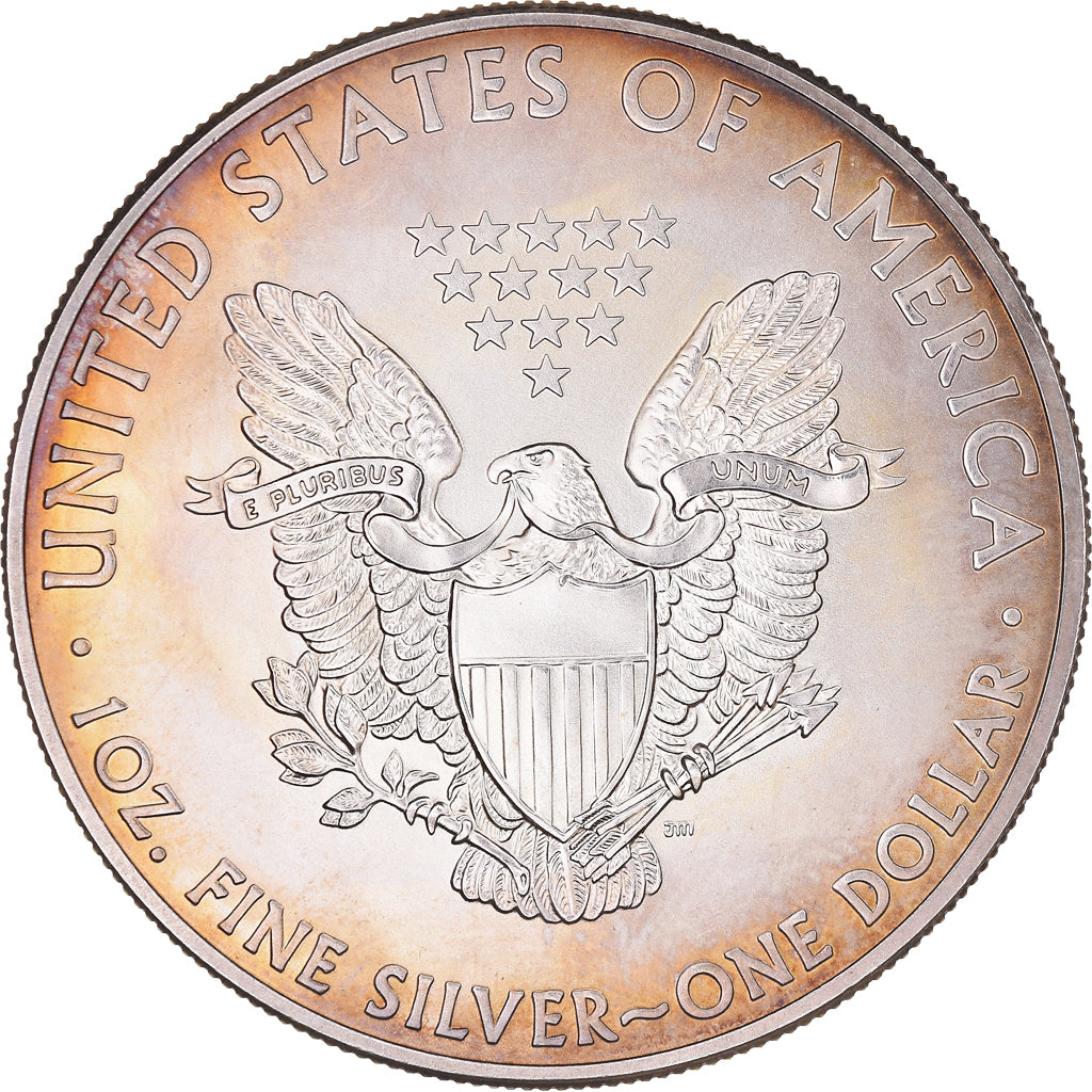 Coin, United States, Silver Eagle, Dollar, 2014, Iridescent toning, MS(63)