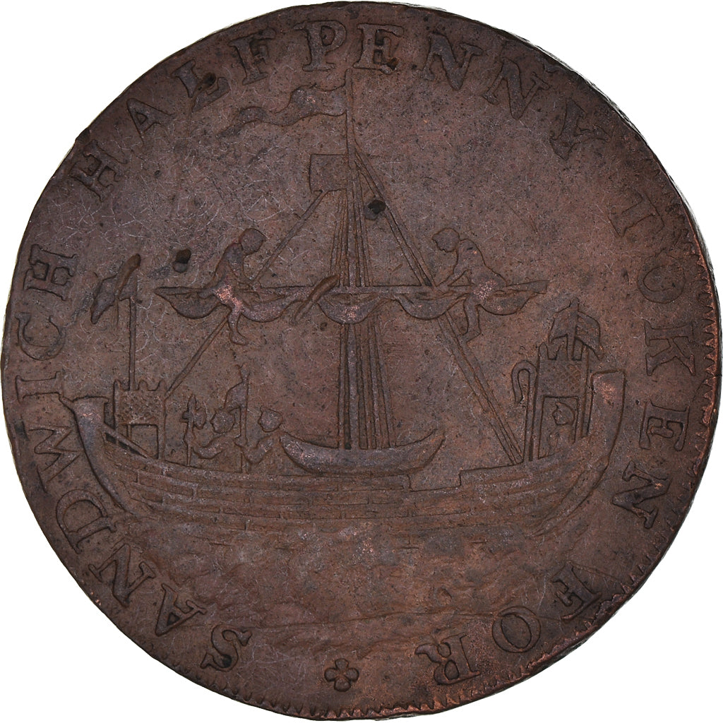 Coin, Great Britain, Kent, Halfpenny Token, Sandwich, EF(40-45), Copper