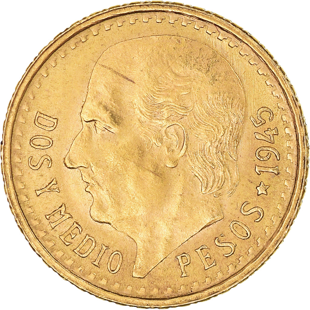 Münze, Mexiko, 2-1/2 Pesos, 1945, Mexico City, VZ+, Gold, KM:463