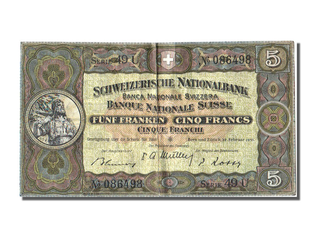 Svizzera, 5 Franken, 1951, 1951-02-22, MB