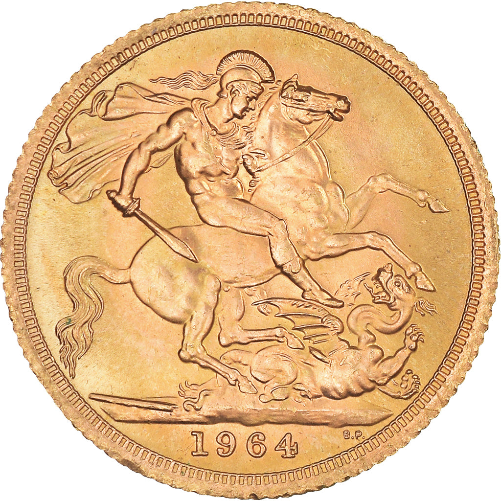 Coin, Great Britain, Elizabeth II, Sovereign, 1964, MS(63), Gold, KM:908