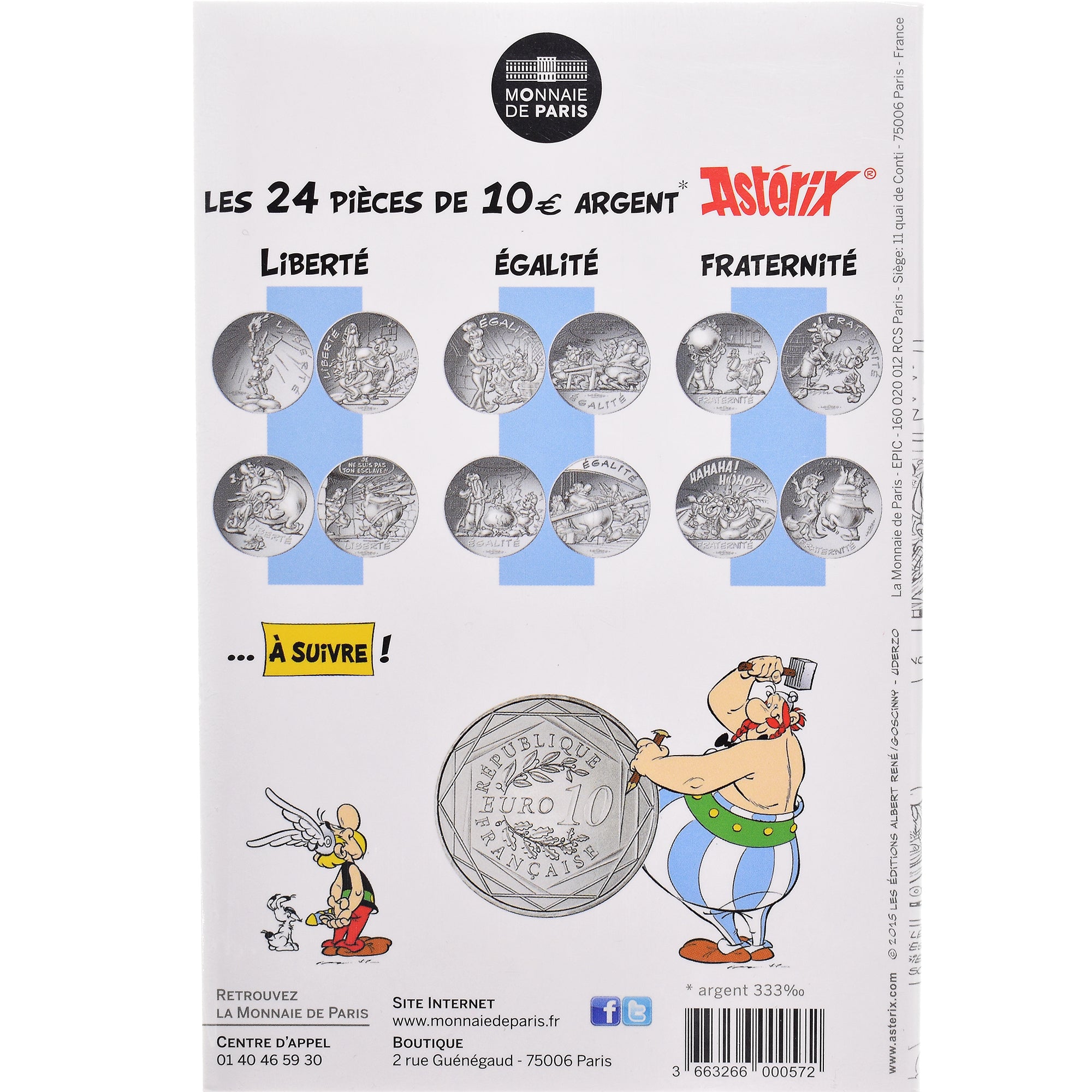 Francia, Monnaie de Paris, 10 Euro, Astérix Égalité (Jeux Olympiques), 2015