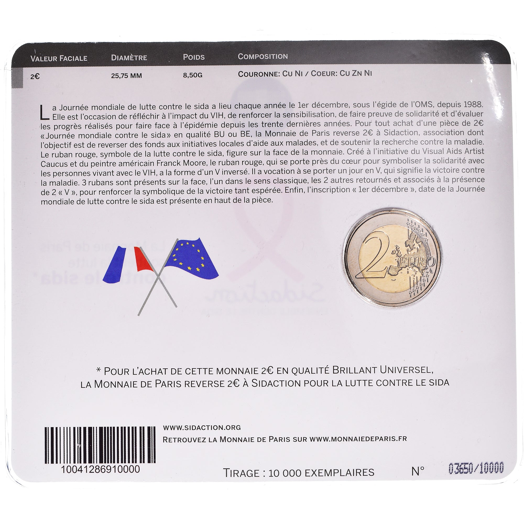 Frankreich, 2 Euro, Monnaie de Paris, Sidaction, 2014, Paris, BU, STGL