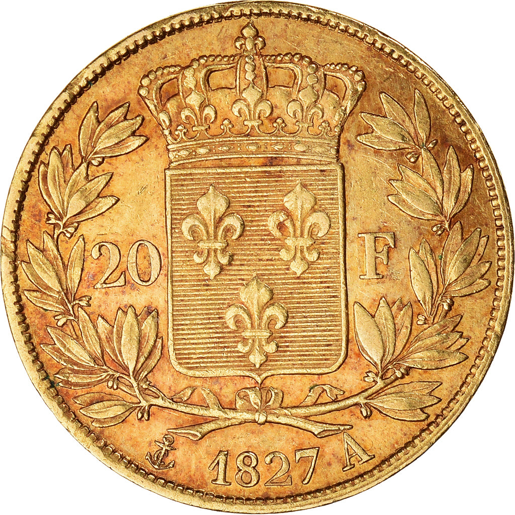 Moneda, Francia, Charles X, 20 Francs, 1827, Paris, EBC, Oro, KM:726.1