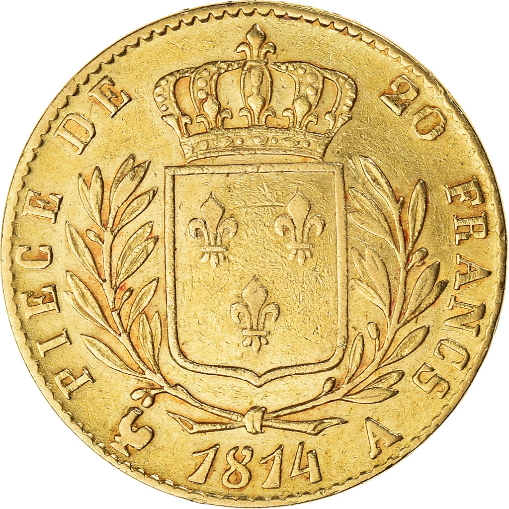 Coin, France, Louis XVIII, 20 Francs, 1814, Paris, EF(40-45), Gold, KM:706.1