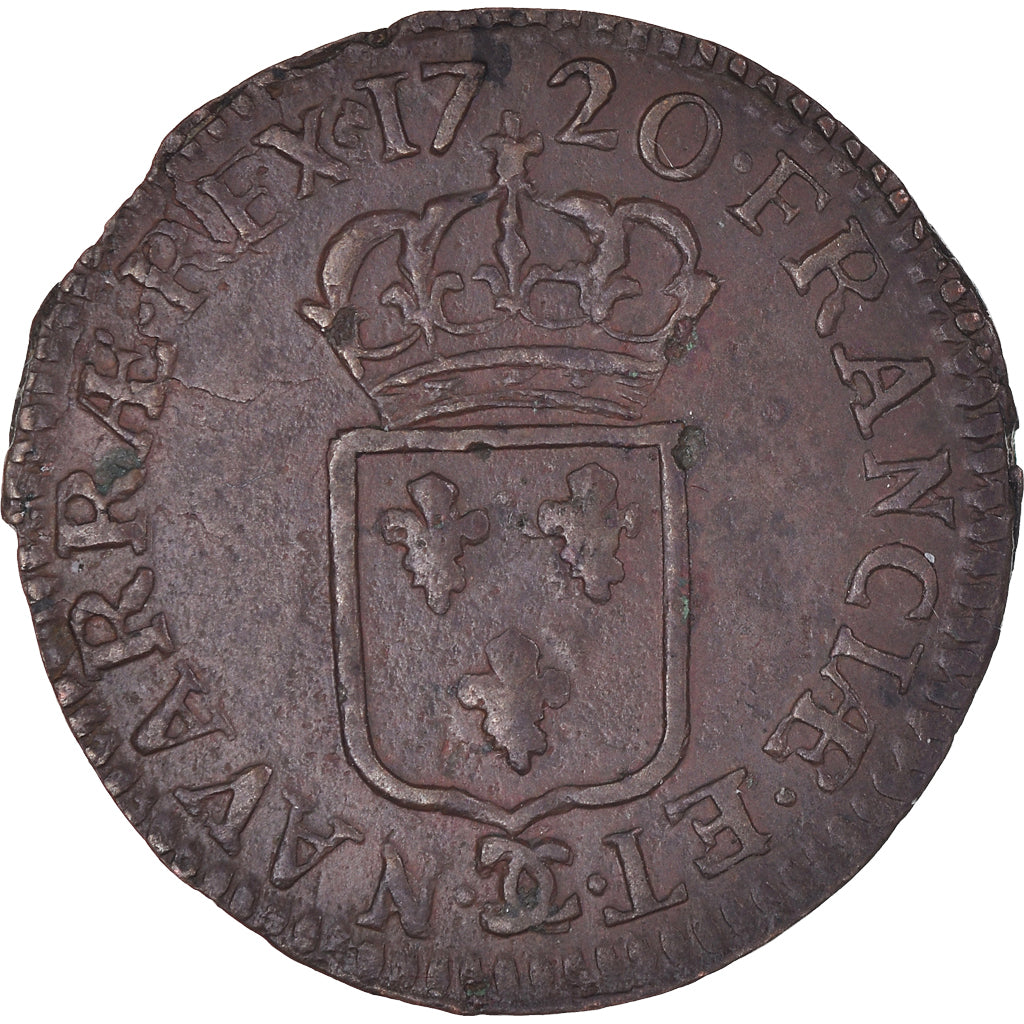 Coin, France, Louis XV, Liard, 1720, Besançon, AU(50-53), Copper, Gadoury:270