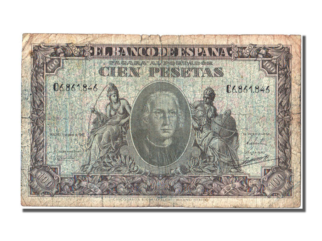 Spain, 100 Pesetas, 1940, KM #118a, 1940-01-09, VG(8-10), C