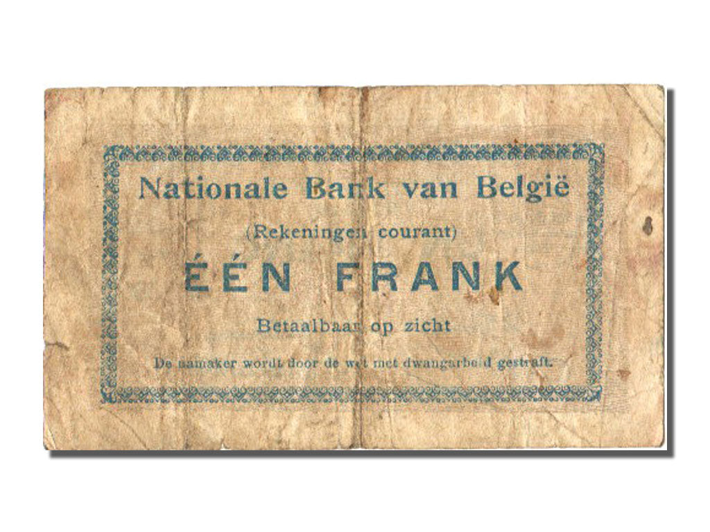 Belgium, 1 Franc, 1914, KM #81, 1914-08-27, VF(20-25), B