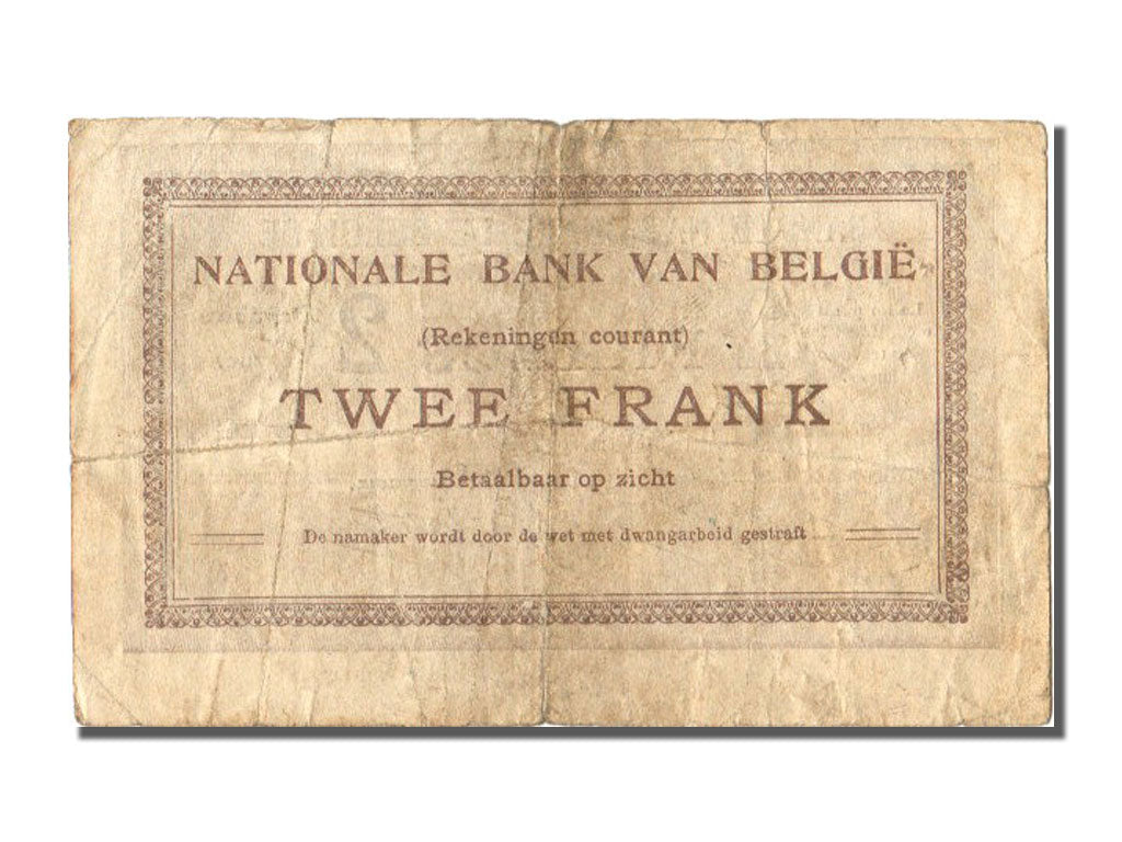 Belgium, 2 Francs, 1914, KM #82, 1914-08-27, VF(20-25), C